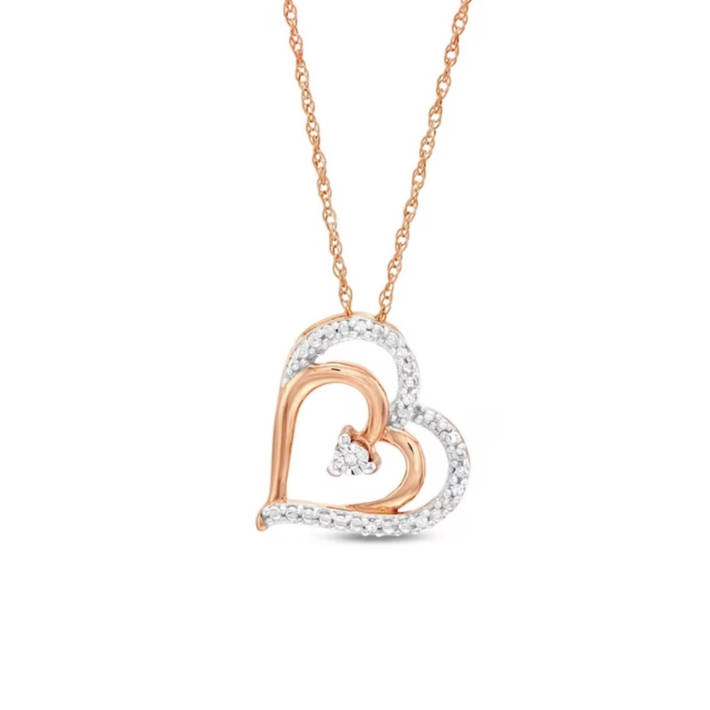 10k rose gold heart necklace 18” natural diamond